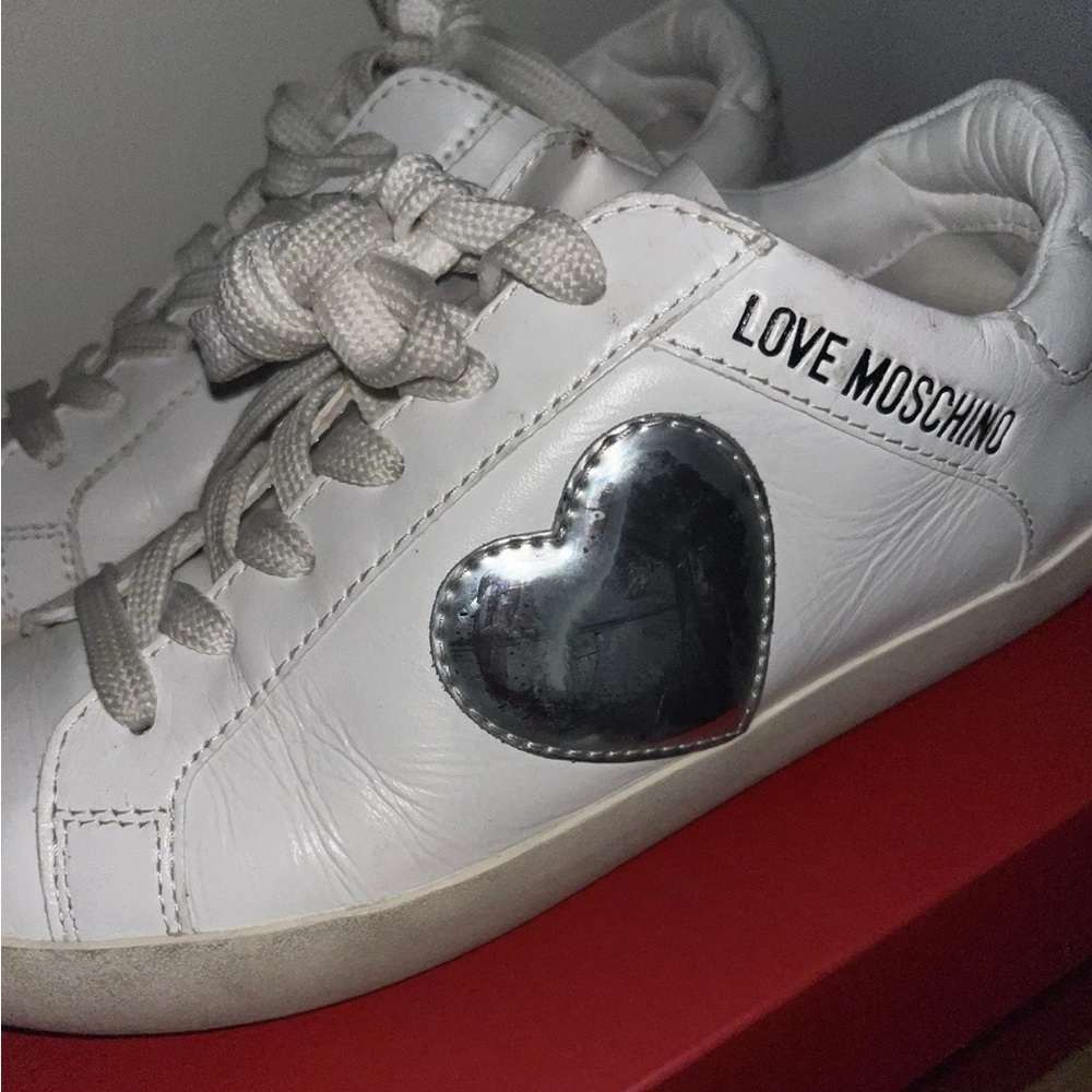 Love Moschino White Sneakers with Metallic Heart